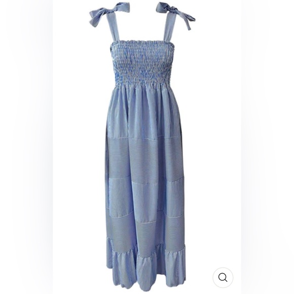 MARTINE Shirred Striped Maxi Dress - BLUE NWT - Picture 8 of 10